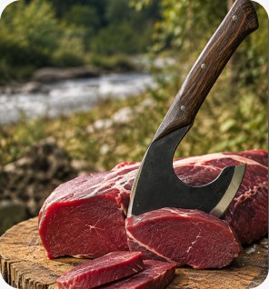Топор «Антилох» и мясо на разделочной колоде